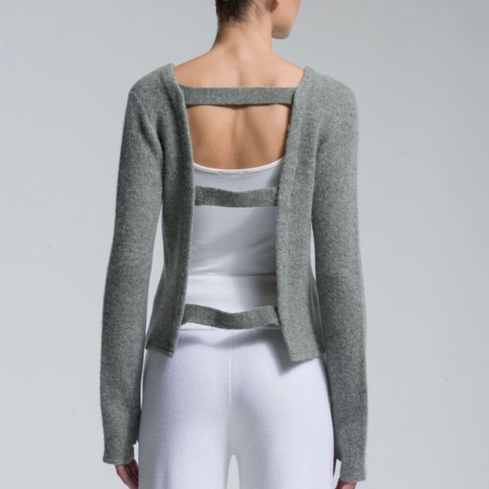 NFP Boiled Merino Wool Strap Convertible Cut Out Sweater Caged Back Snap Sweater